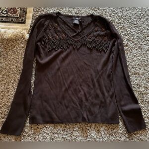 Tessori Vintage Beaded Long Sleeve Top